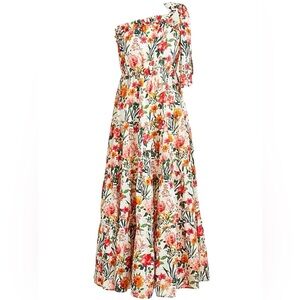 J CREW One Shoulder Beach Maxi Dress In Vintage Floral Size S Tiered Semi Sheer